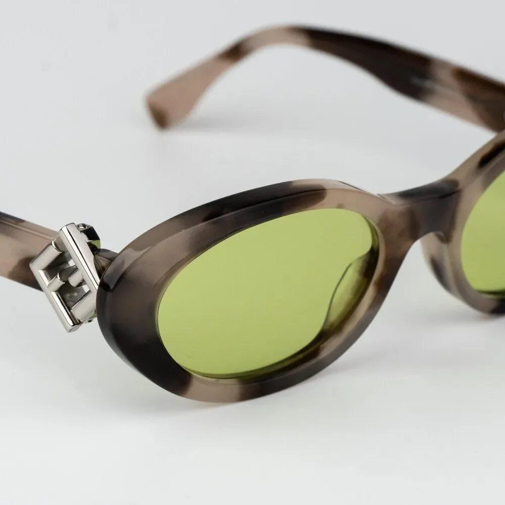 Fendi FF DIAMONDS Men Sunglasses Oval Havana Green FE40140U 01A NEW AUTHENTIC